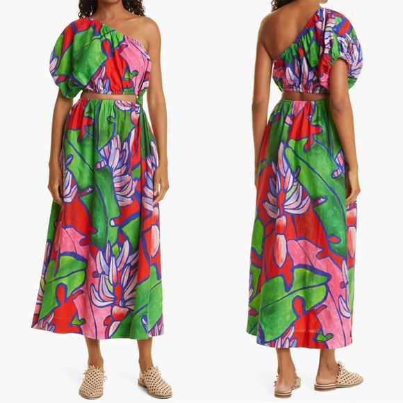 FARM RIO | Tropical Bunch One-Shoulder Open Waist Dress in Multi | Size XS - Picture 1 of 9